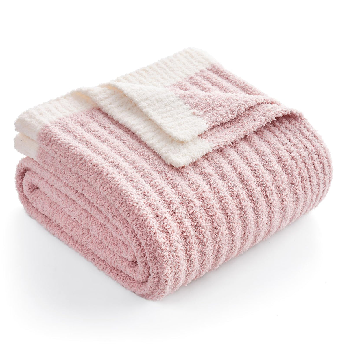 Snuggle Sac pink throw front view showing plush knit and color