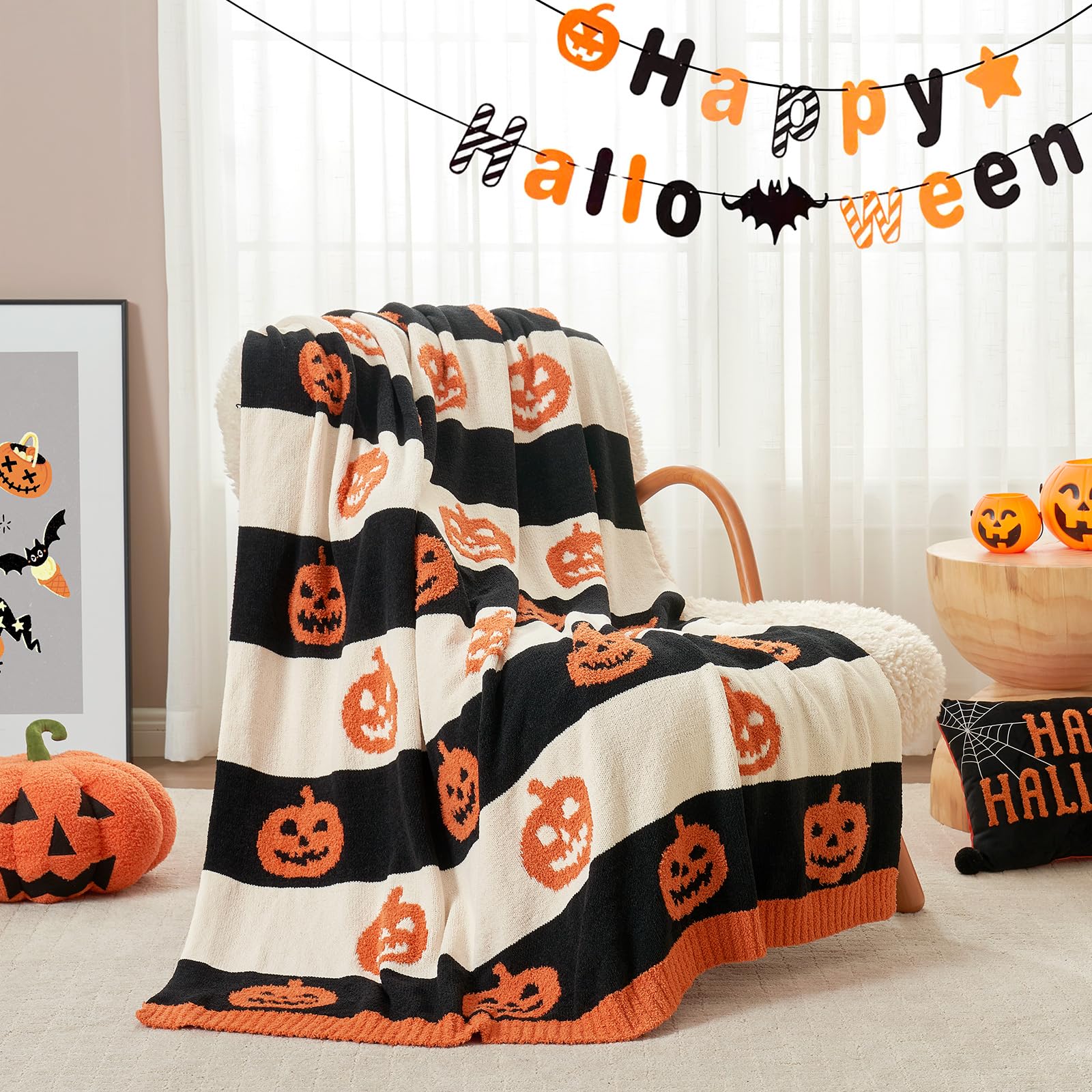 Snuggle Sac reverse side black-and-white stripes with pumpkin accents