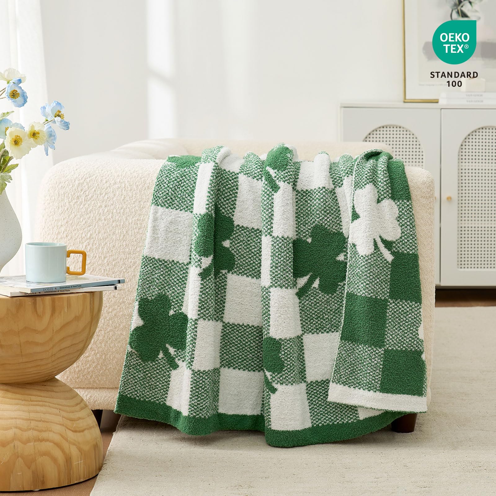 Snuggle Sac reversible side showing checkered and shamrock patterns for styling versatility