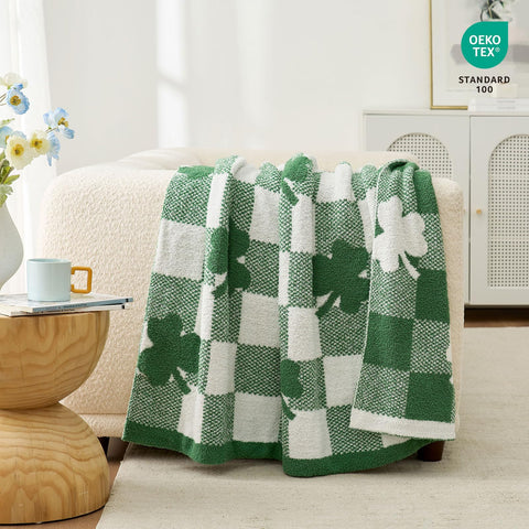 Snuggle Sac reversible side showing checkered and shamrock patterns for styling versatility