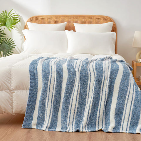 Snuggle Sac reversible sides displayed to show heathered stripe and two-sided styling benefit