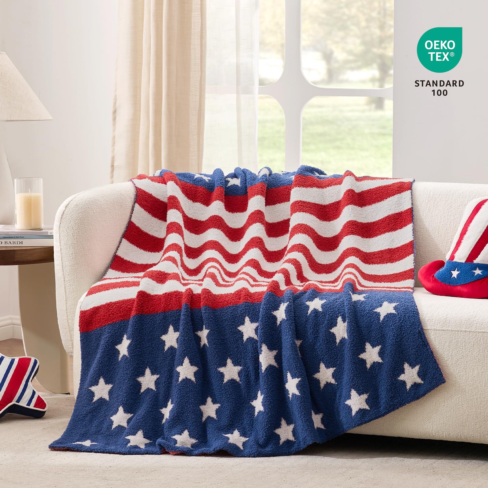 Snuggle Sac next to book shows 50x60 size for travel convenience benefit