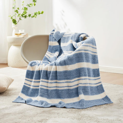Snuggle Sac stripe blue throw front view showing clean folded presentation and cozy appeal