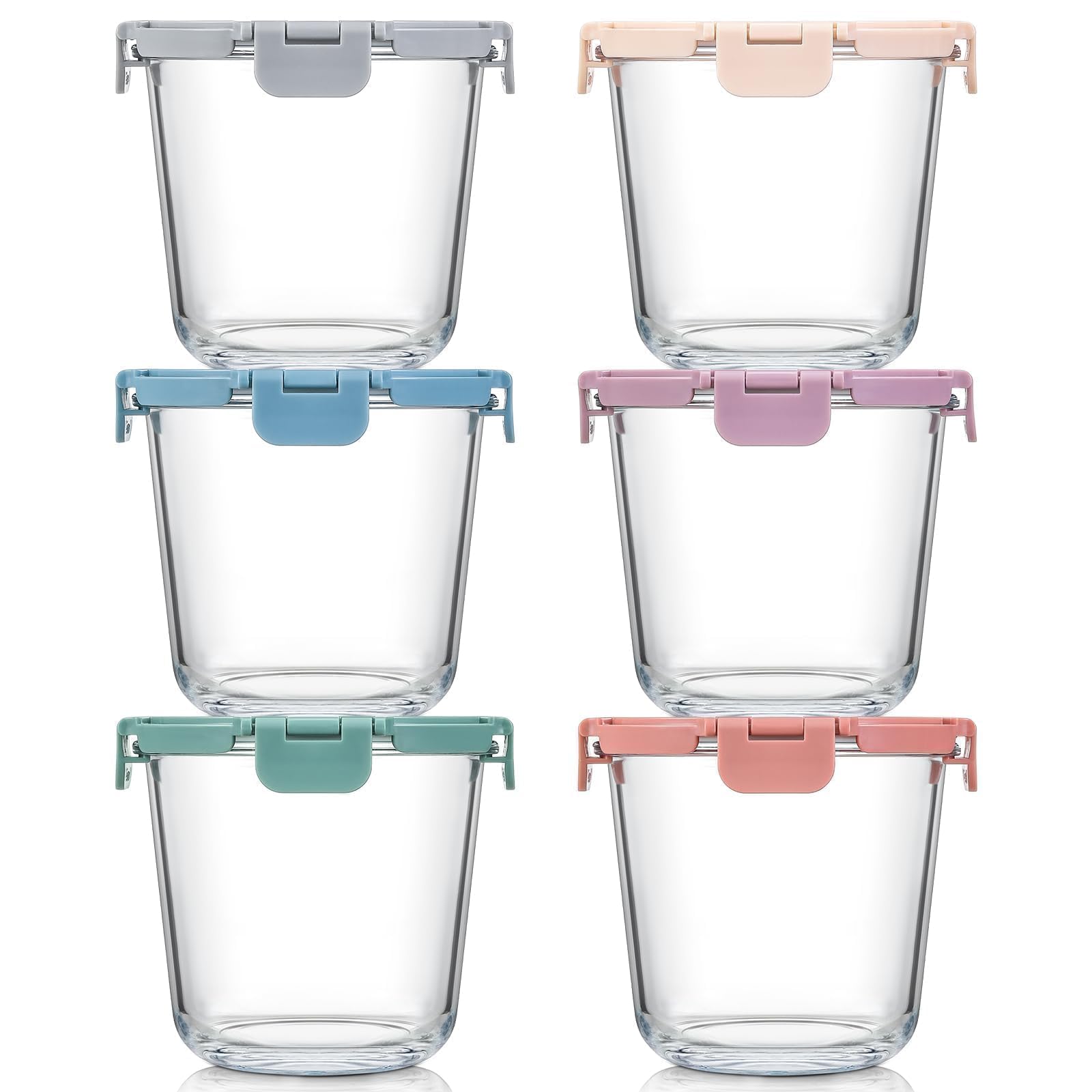 Snuvid front packaging showing six 24oz glass containers and lids, organized for quick prep