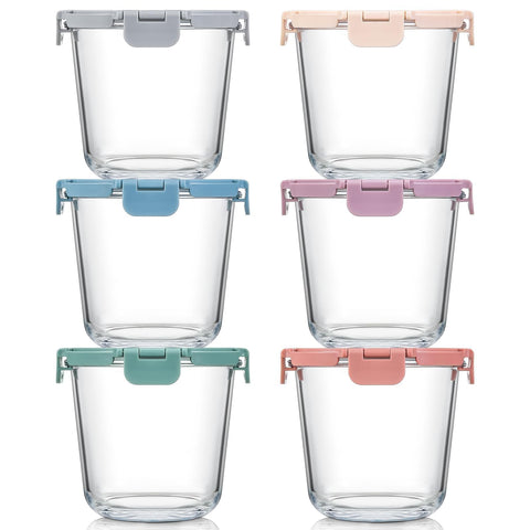 Snuvid front packaging showing six 24oz glass containers and lids, organized for quick prep