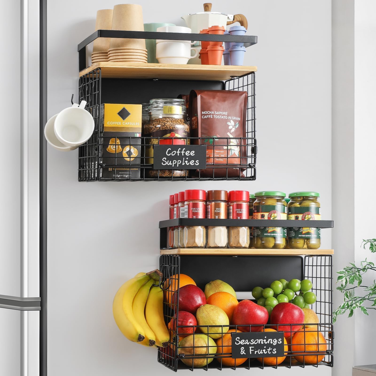 Snuvid front view showing bamboo top and large magnetic basket organized