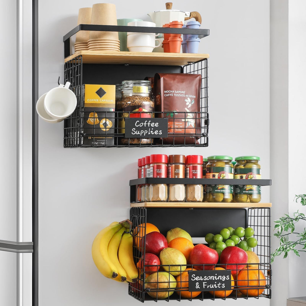 Snuvid front view showing bamboo top and large magnetic basket organized