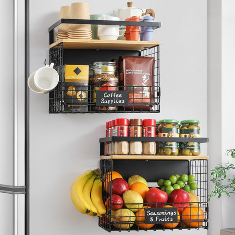Snuvid front view showing bamboo top and large magnetic basket organized