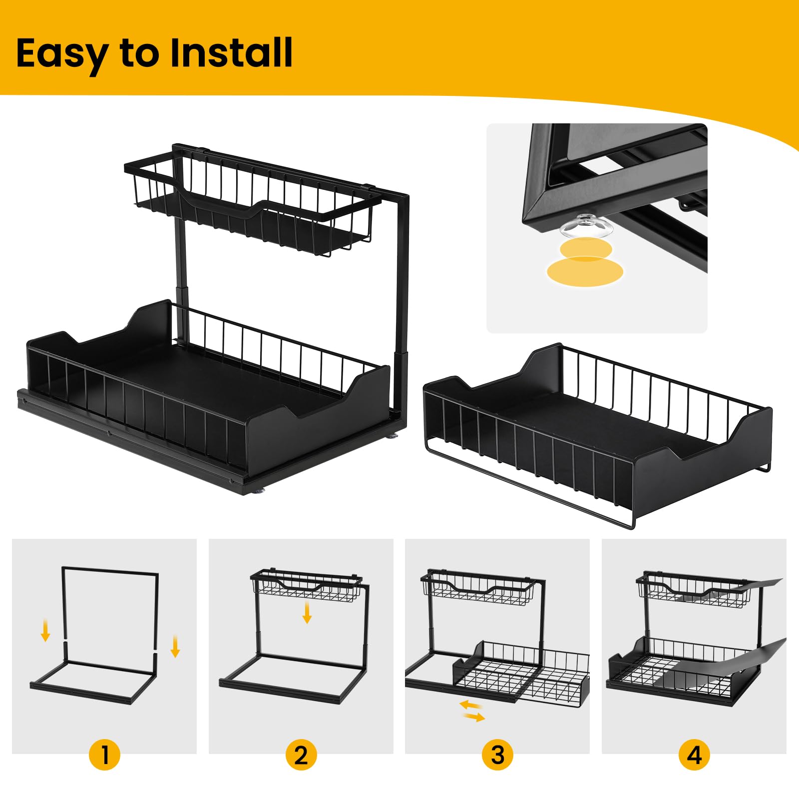 Snuvid in kitchen vanity demonstrating tidy, space-saving storage