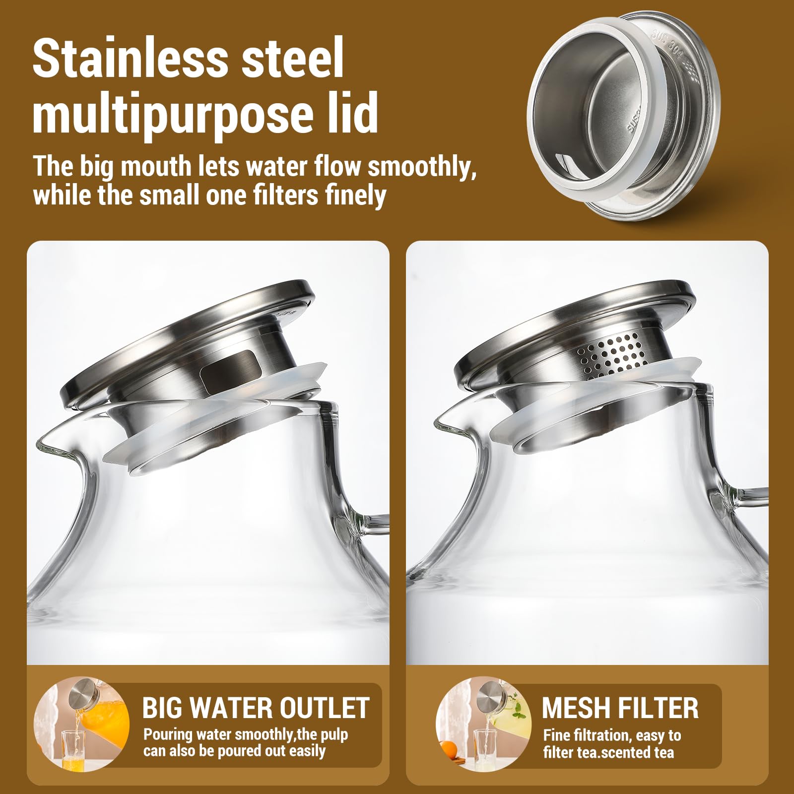 Snuvid pitcher pouring iced tea to glasses demonstrating ease of serving