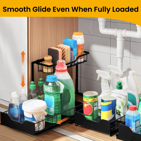 Snuvid top shelf holding spray bottles for quick grab access