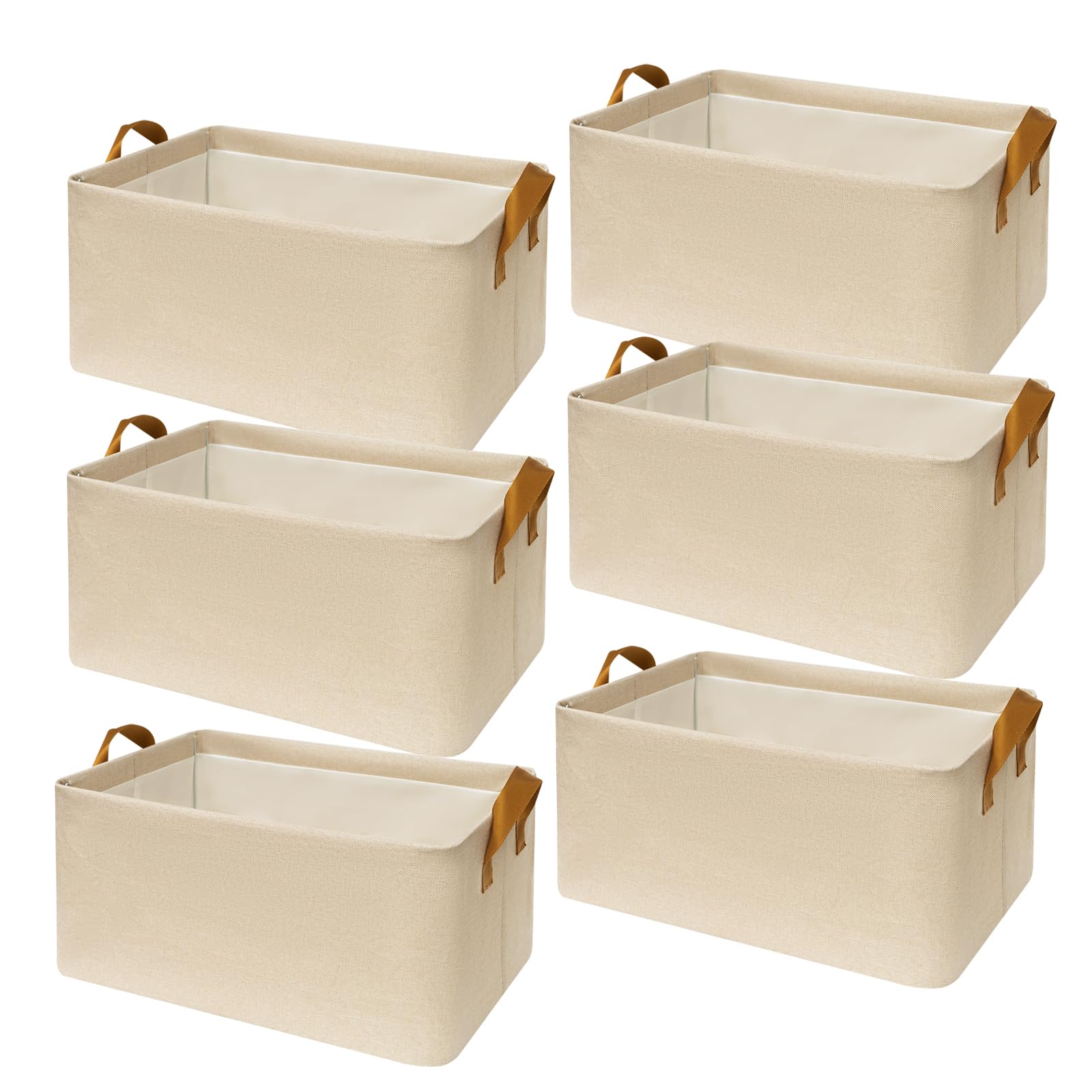 SNWDN front view of six beige closet bins showing neat organization benefit