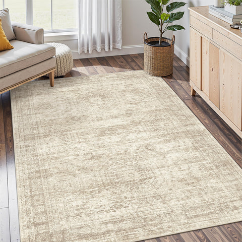Soalmost 4x6 beige rug front view showing clean modern appeal and comfy look