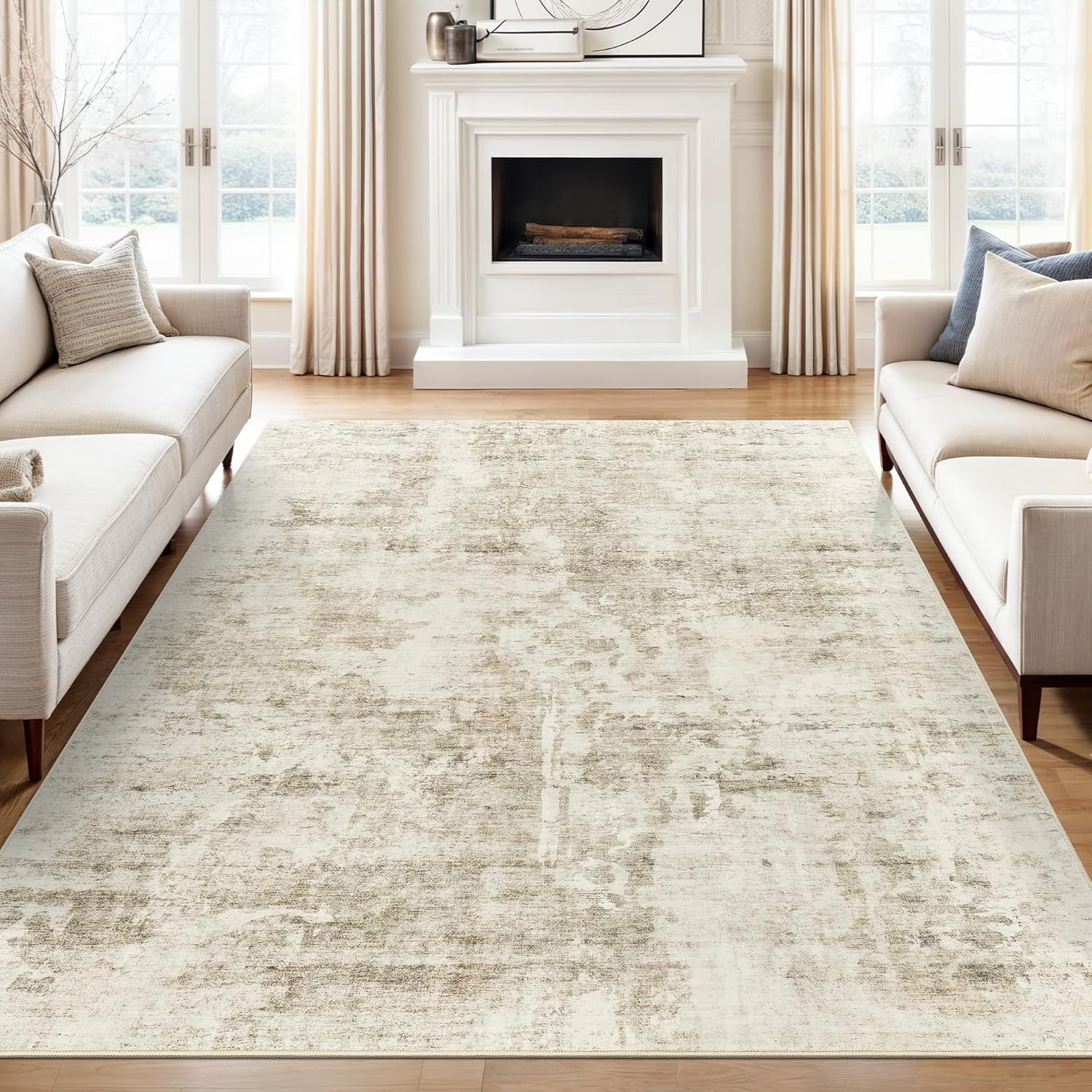 Soalmost rug with dog resting to show pet-friendly, stain-resistant performance