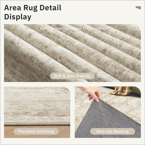 Soalmost beige round rug in living room setting creating warm cohesive styling
