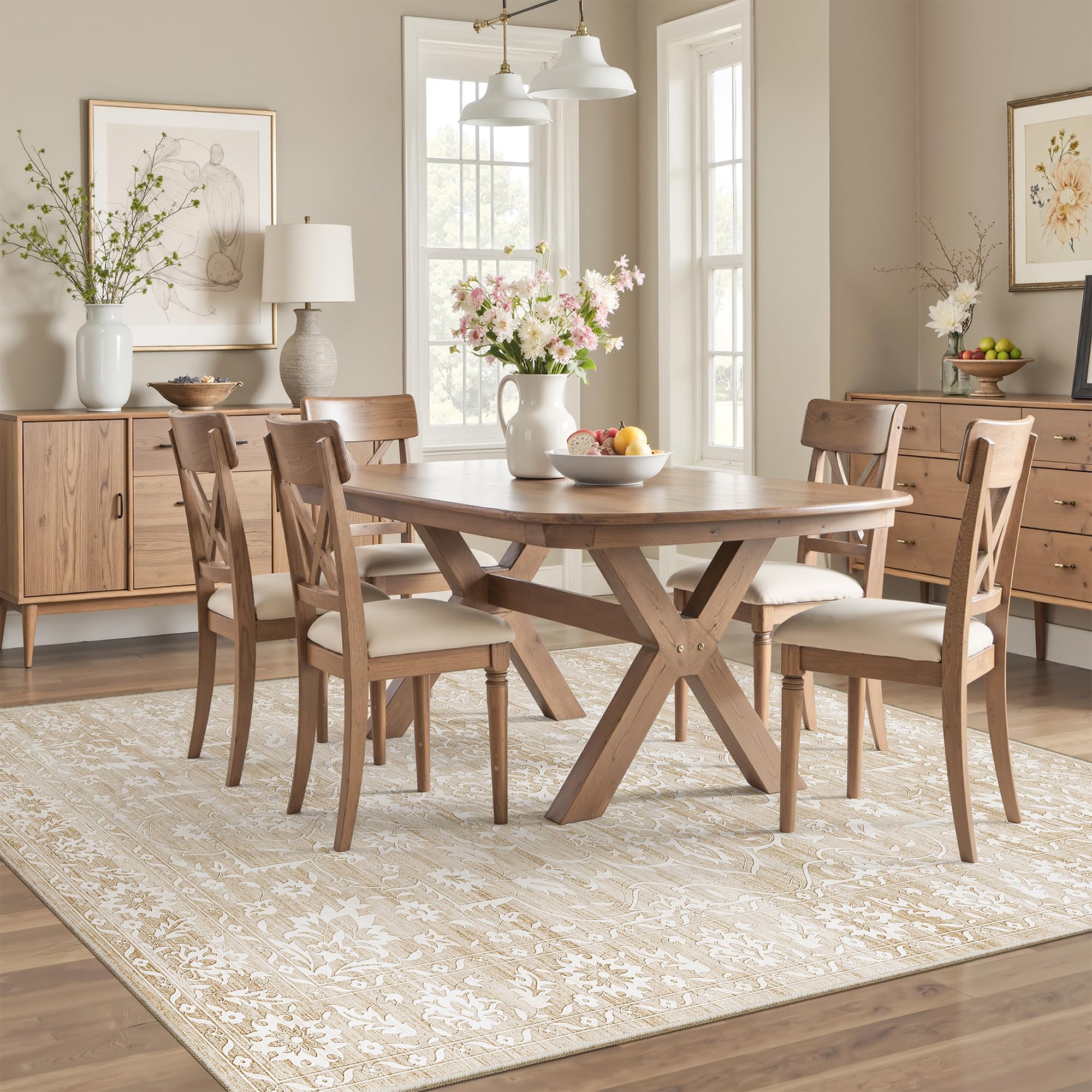 Soalmost lifestyle living room styled with rug adding warmth and cohesive decor