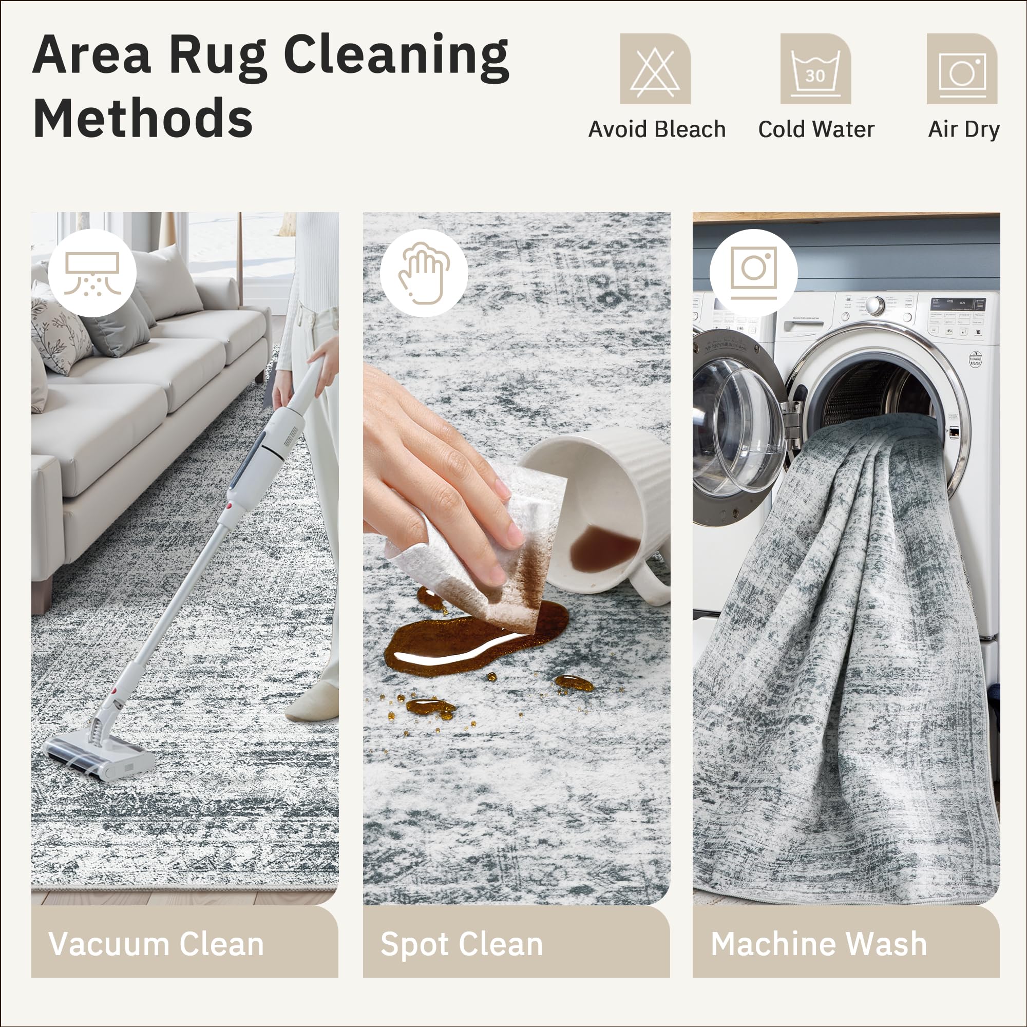 Soalmost depiction of machine washability for easy home cleaning
