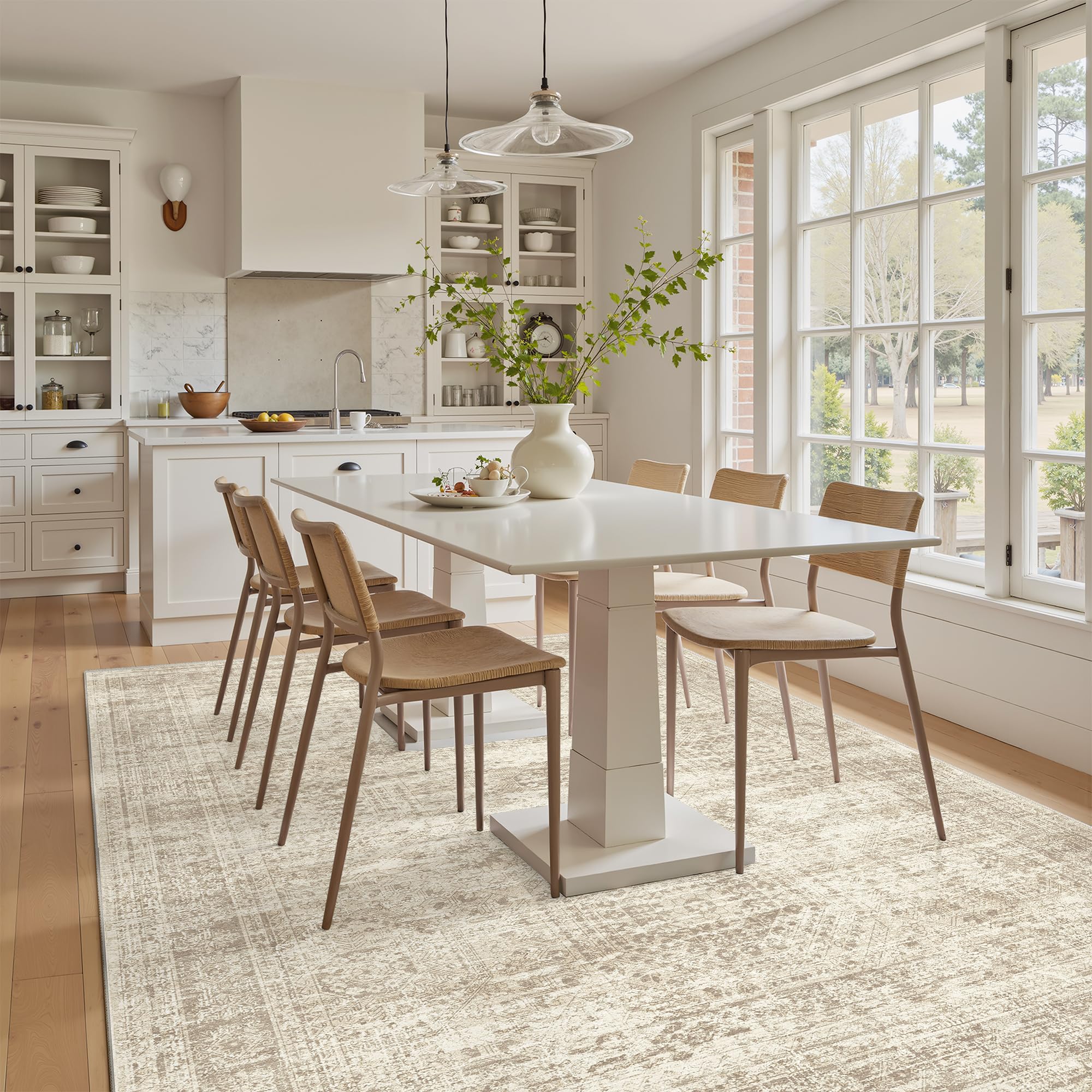 Soalmost rug with dog demonstrating pet-friendly easy clean benefit