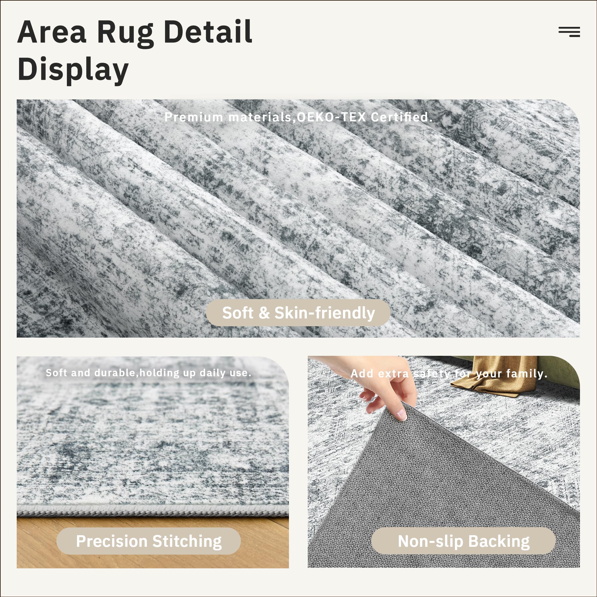 Soalmost rug with pet on it demonstrating pet-friendly durability