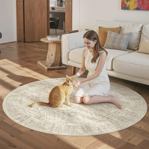 Soalmost rug next to sofa showing 6ft scale and furniture compatibility