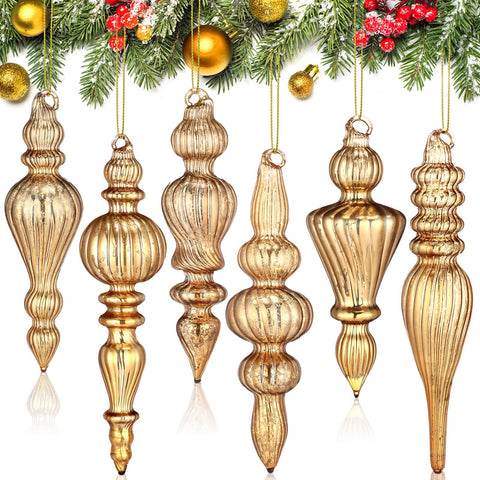 Soaoo front view of six rose gold finials showcasing elegant holiday sparkle