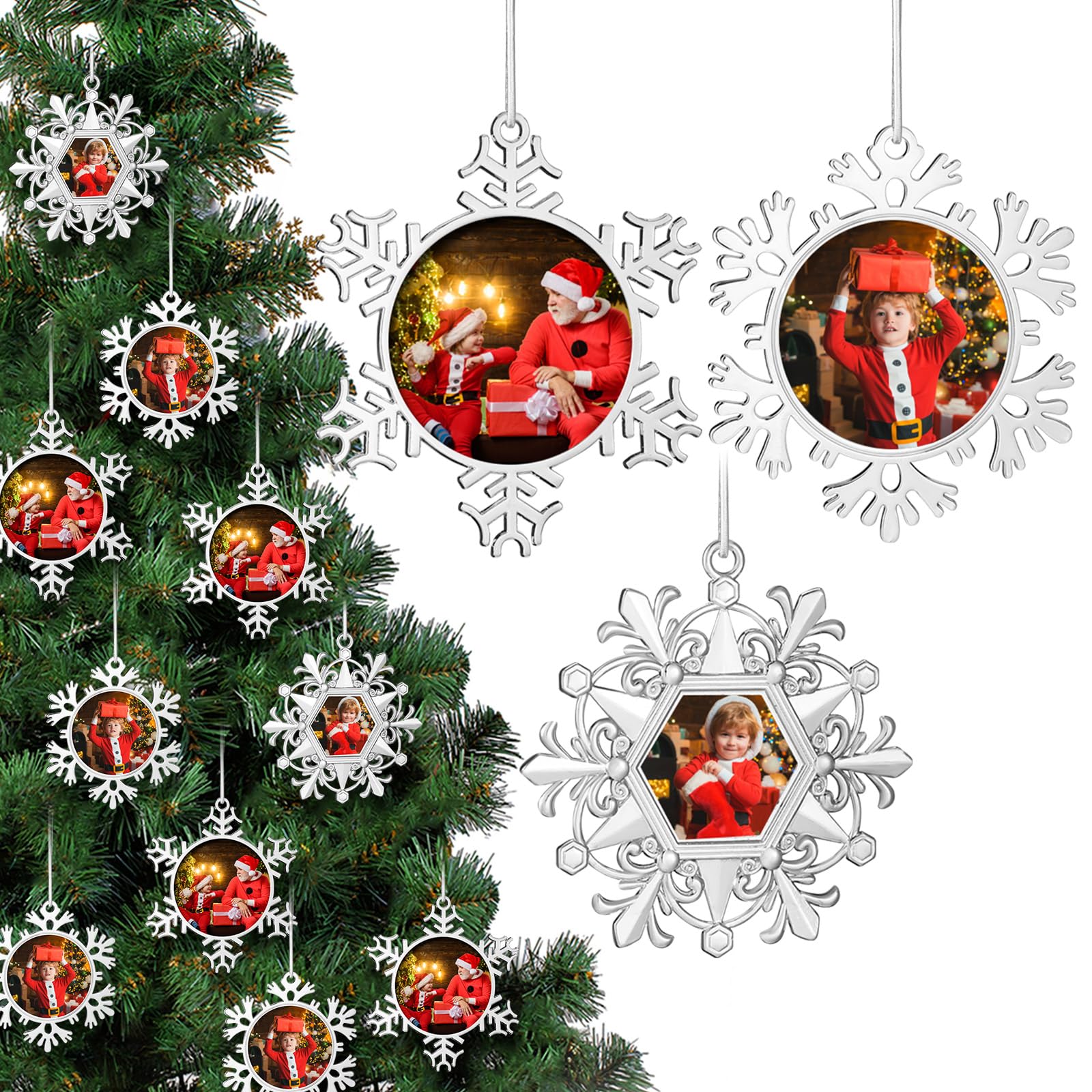 Soaoo front packaging showing 15 snowflake ornaments and included template for quick setup