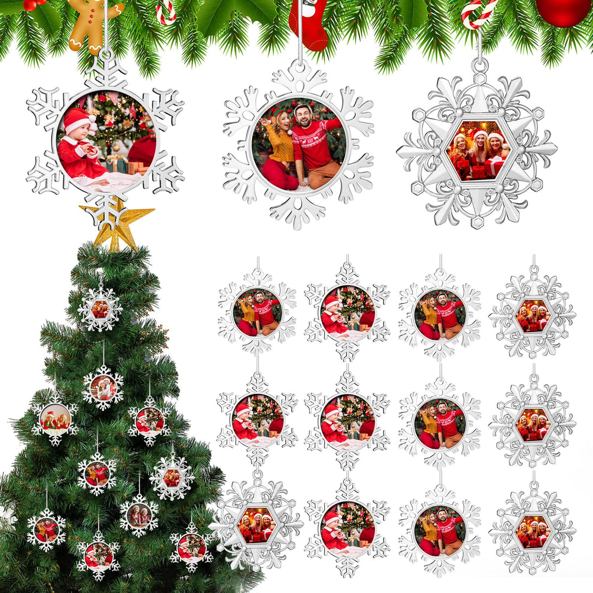 Soaoo front view snowflake ornament showing decorative finish and easy personalization benefit