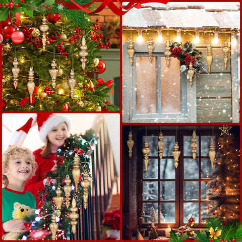Soaoo mantel display with finials adding warm rose gold holiday ambiance