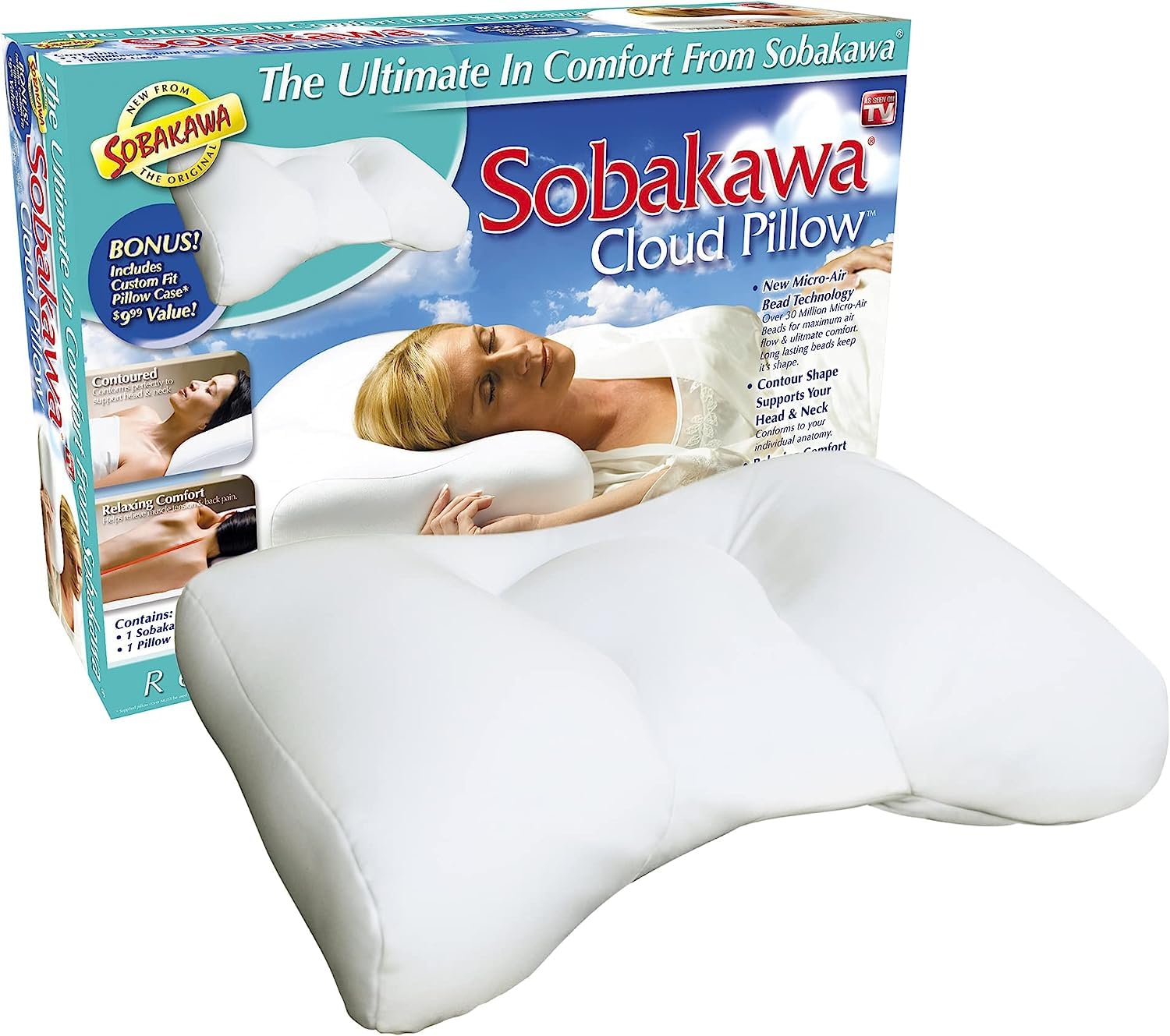 Sobakawa front view of cloud pillow showing contoured shape and comfort