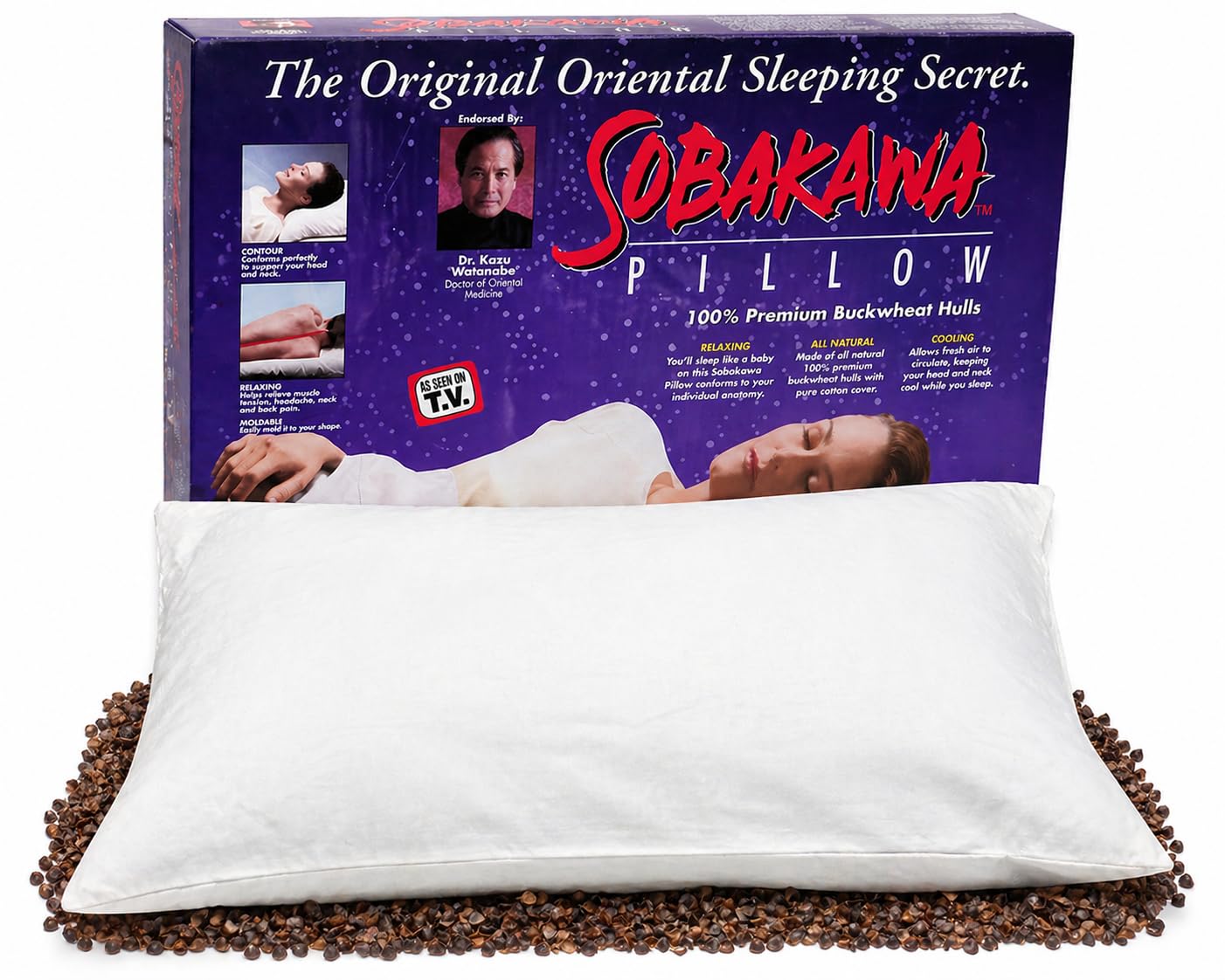 sobakawa front view standard pillow showing organic cotton cover and cool airflow benefit