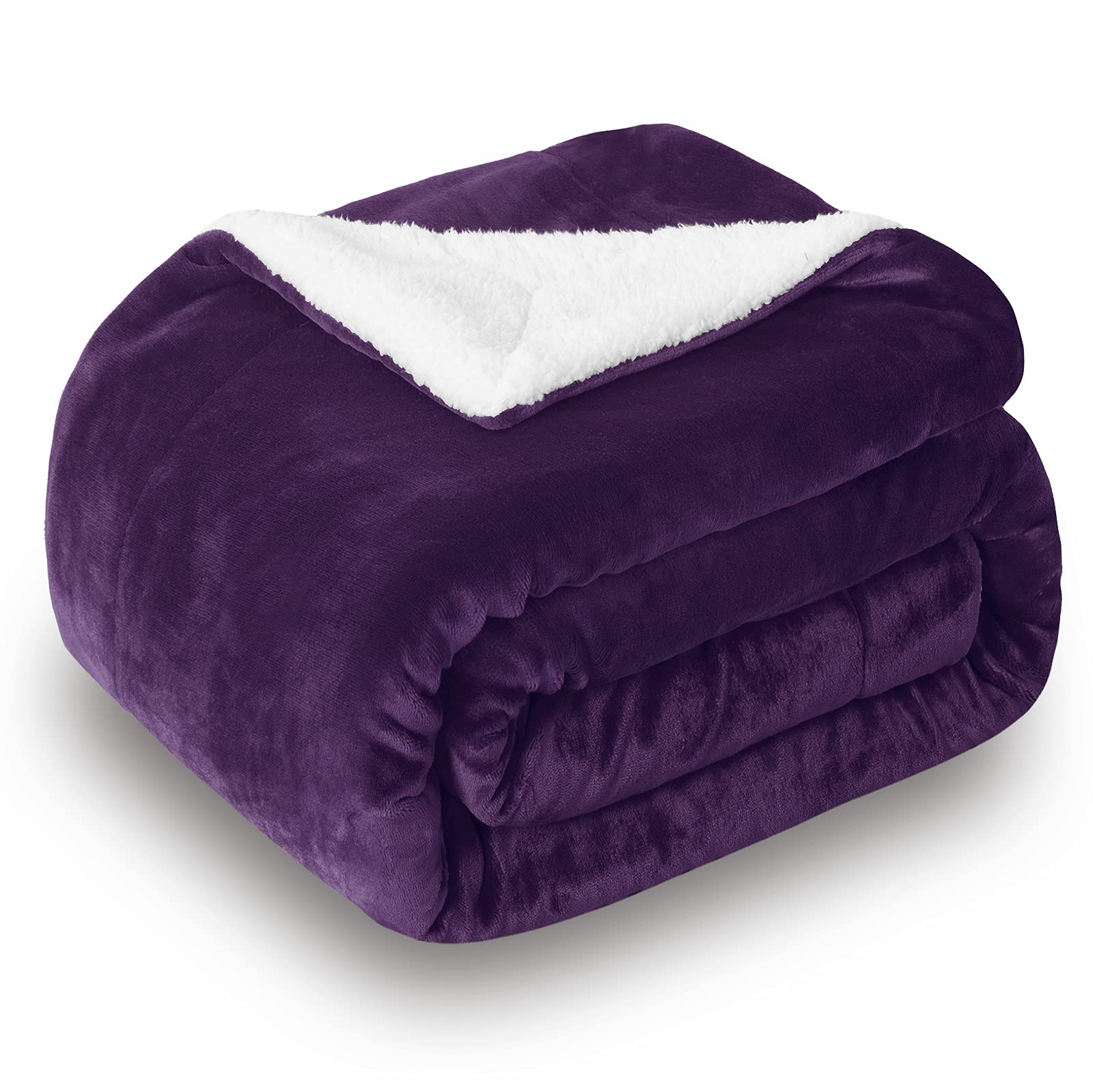 SOCHOW sherpa throw front view showing aubergine color and neat edges for stylish warmth