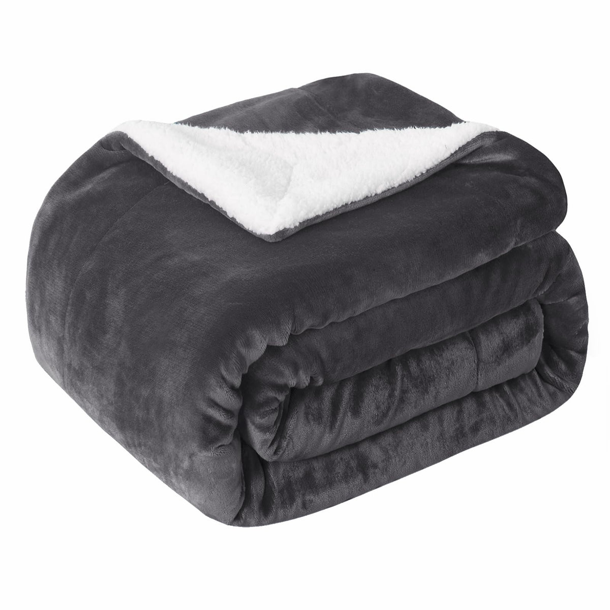 SOCHOW front view of dark grey sherpa throw showing full blanket and hem, cozy look
