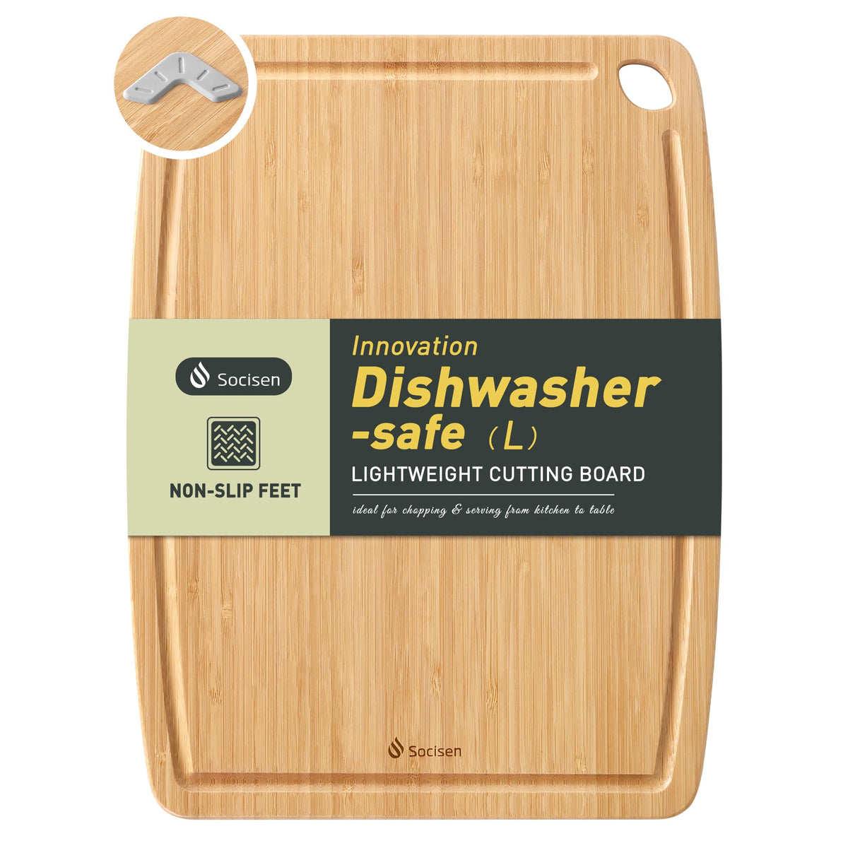 Socisen front view of board showing reversible surface and elegant finish for serving