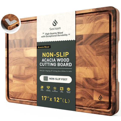 Socisen front view of end-grain board showing stable chopping surface and elegant pattern