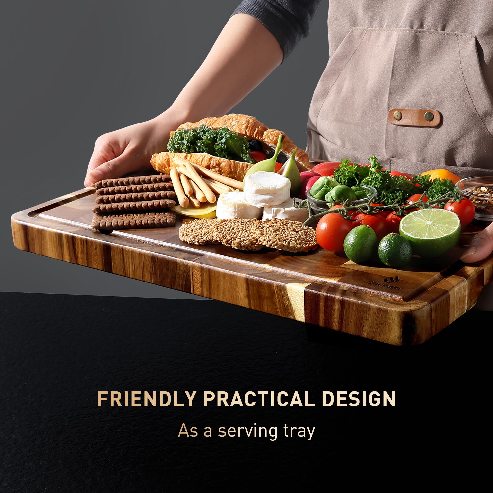 Socisen serving charcuterie lifestyle shot showing board’s attractive presentation quality