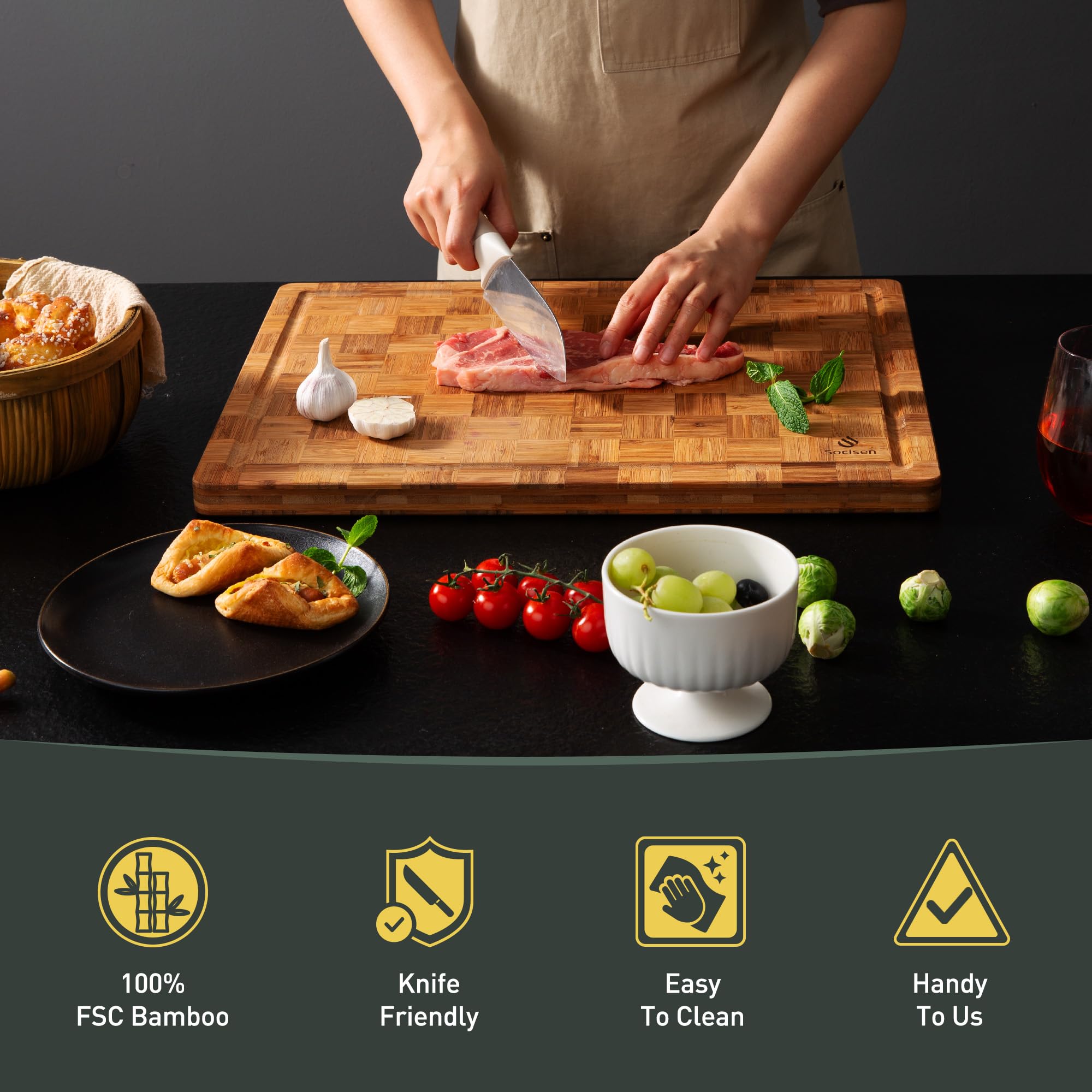 Socisen serving charcuterie arranged on board showcasing presentation-ready finish