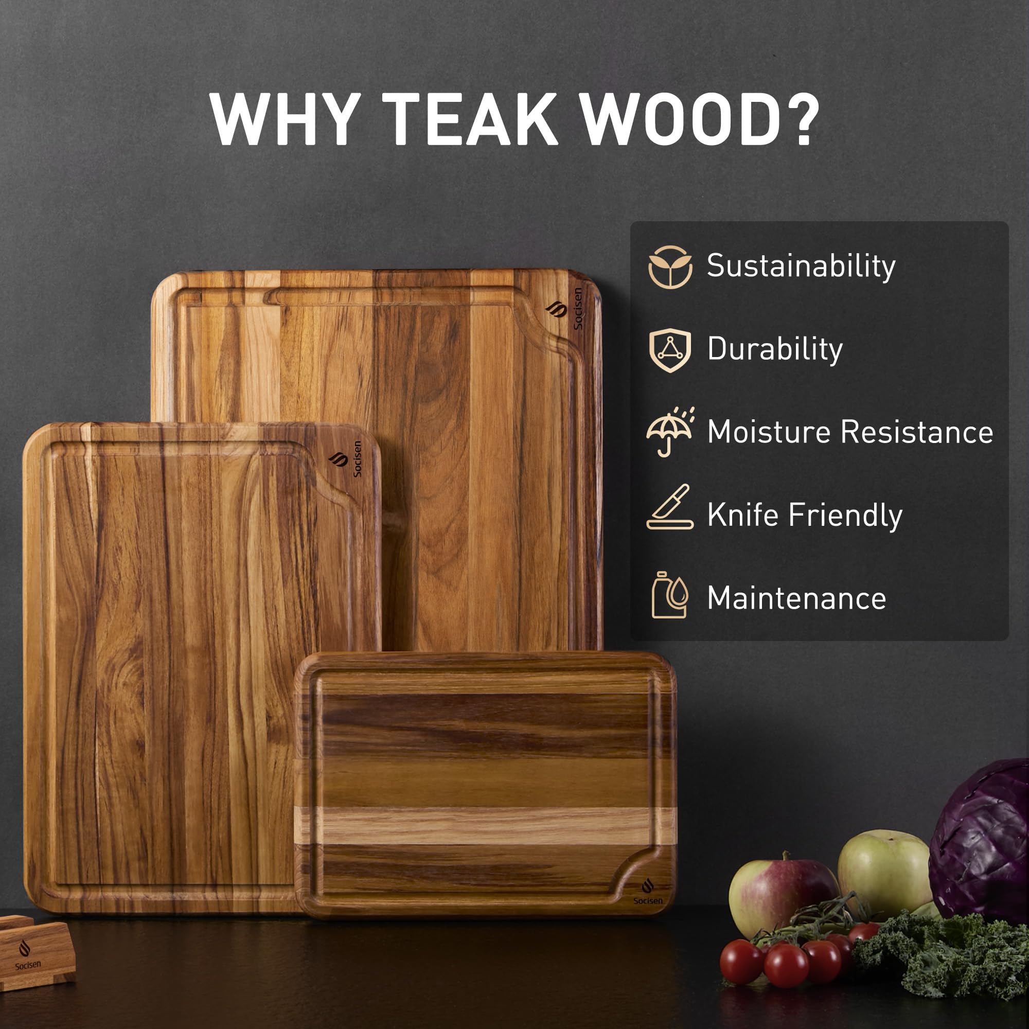 Socisen close-up of teak wood grain showing smooth surface and cutting precision