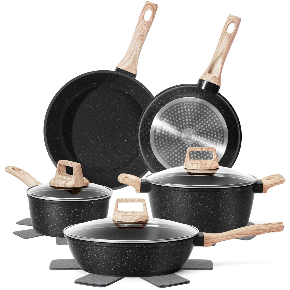 SODAY 12-piece set front view showing complete cookware and lids for versatile cooking