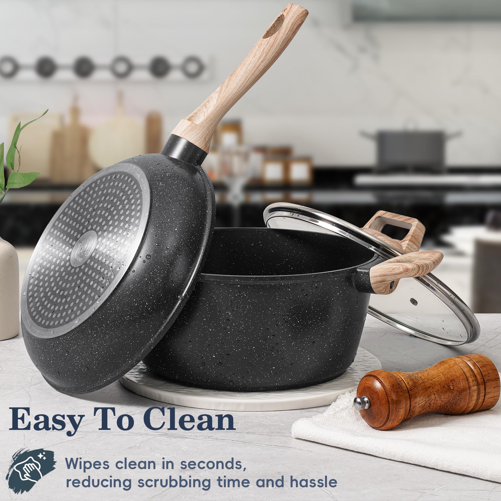 SODAY frying pan closeup highlighting smooth nonstick surface for easy food release