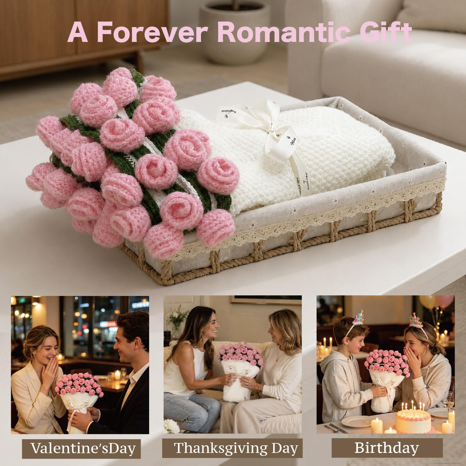 SoffMoiis rolled bouquet top view highlighting lifelike 3D rose texture