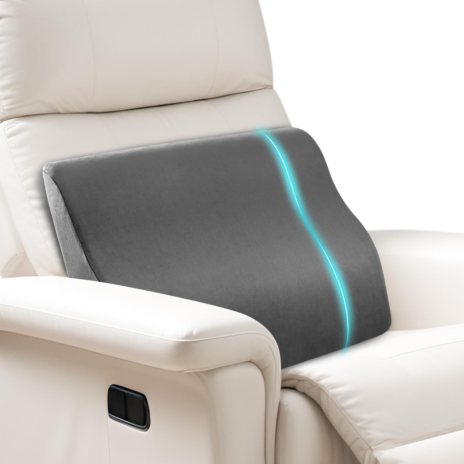 SofGlowly front view of lumbar pillow showing full lower-back coverage
