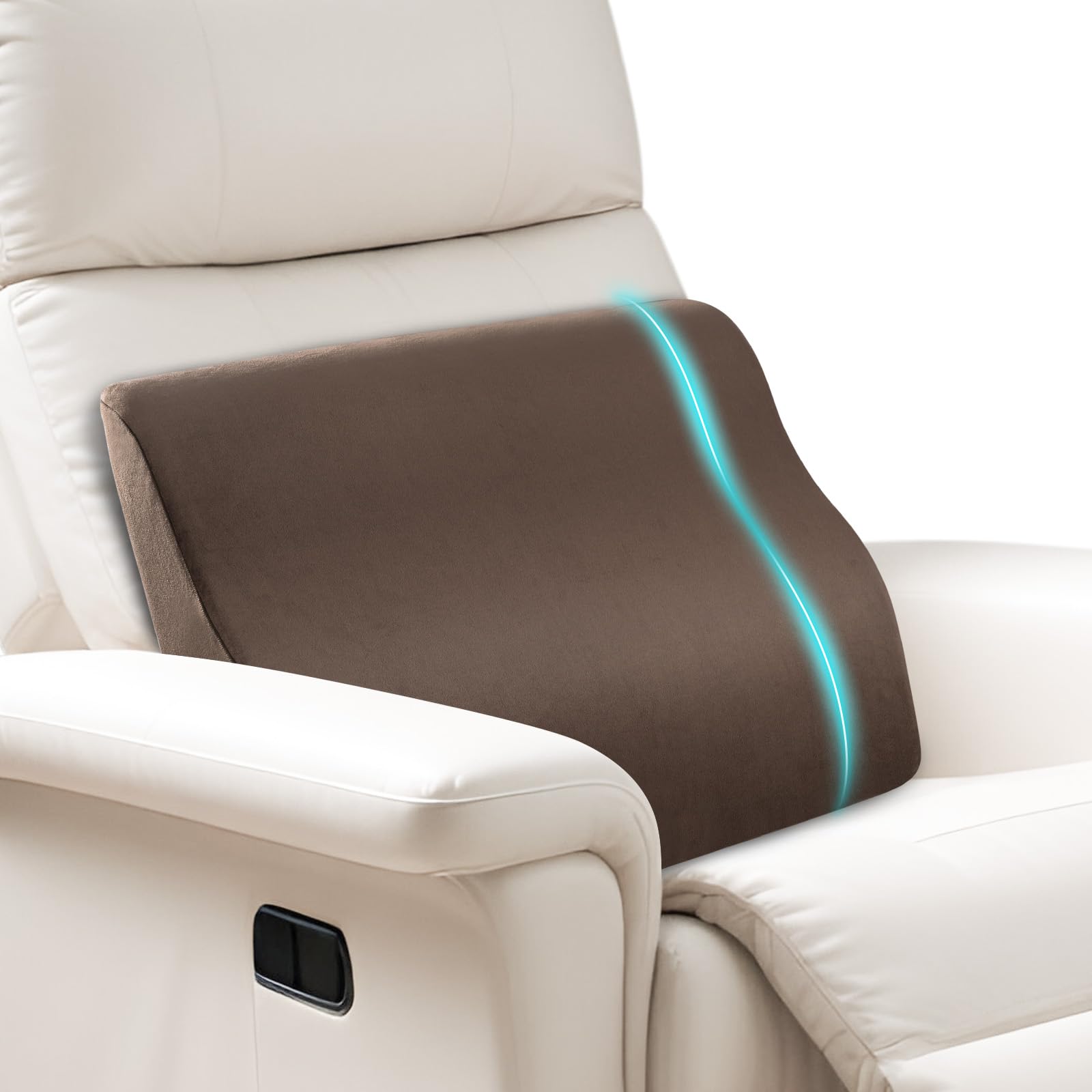 SofGlowly front view on recliner showing full lumbar coverage and comfort