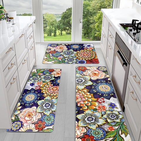 Sofort front view of three-piece kitchen mat set showing stylish design and coverage