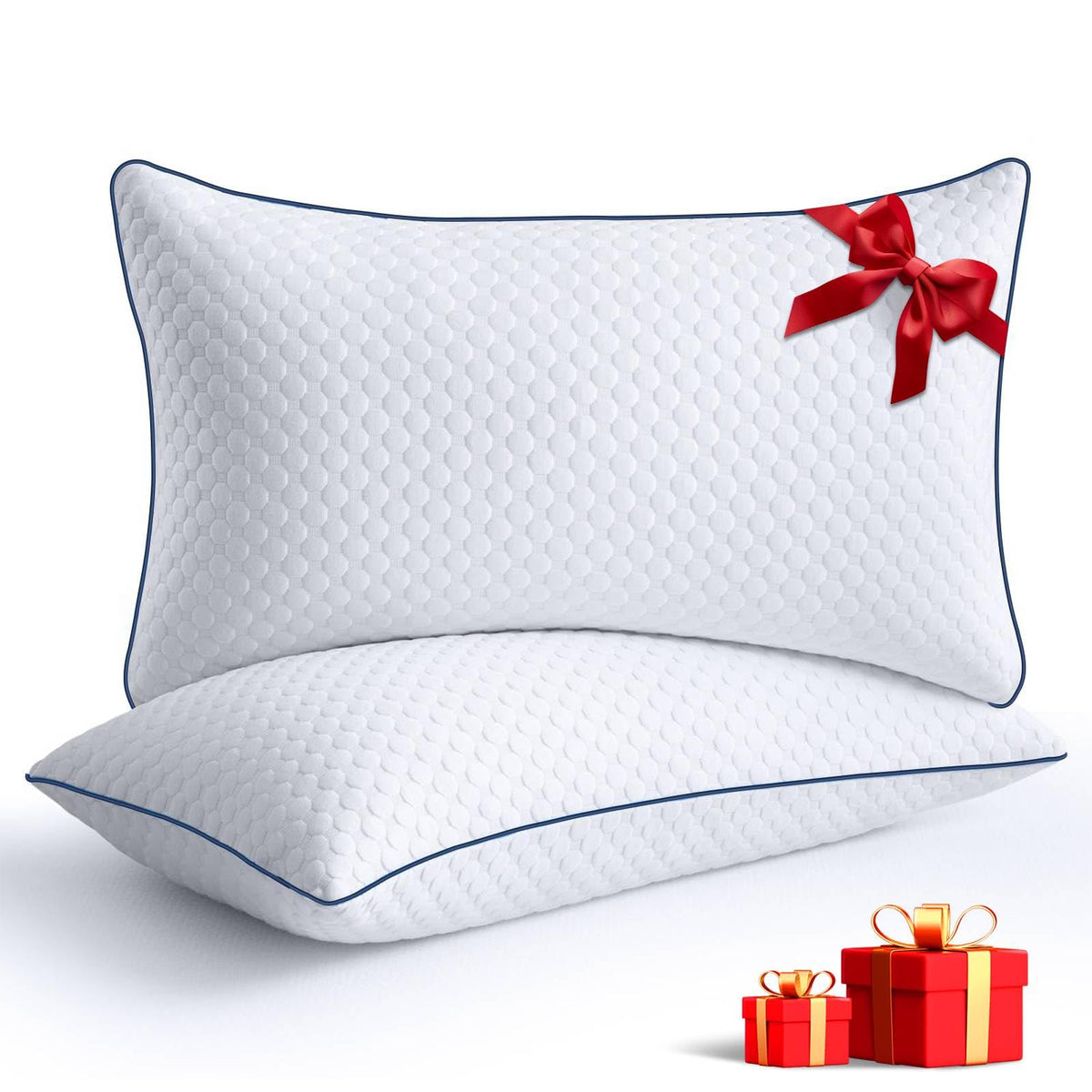 Sofslee queen pillows front view showing shape and two-pack convenience for better sleep
