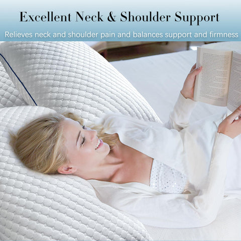 Sofslee queen pillow size comparison showing scale against a bed for proper fit