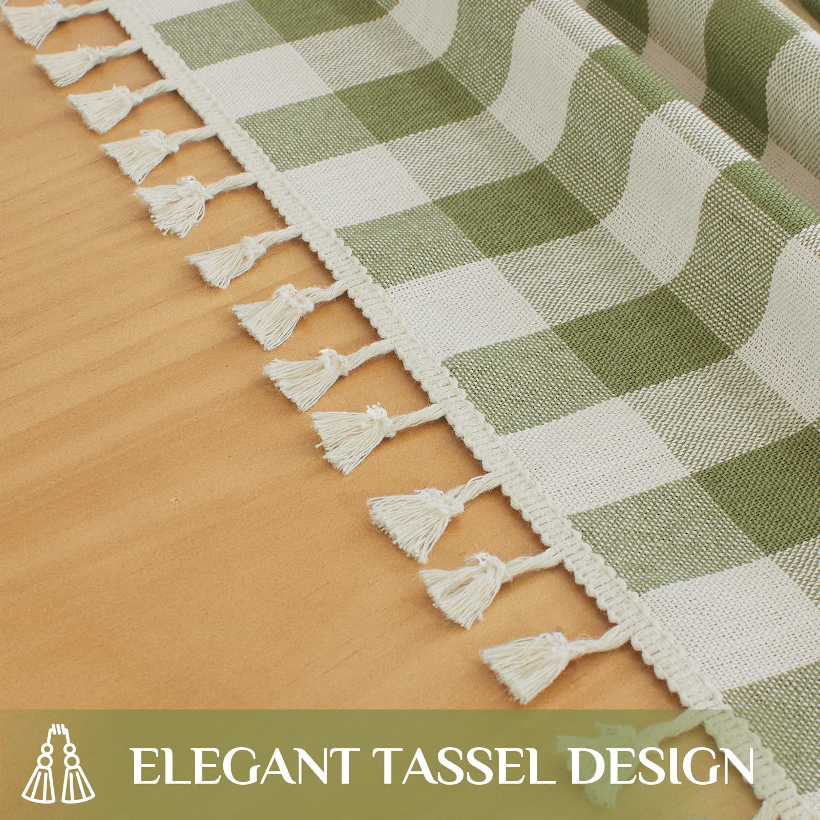 Softalker tassel edge detail, shows neat trim and decorative finish for polished table