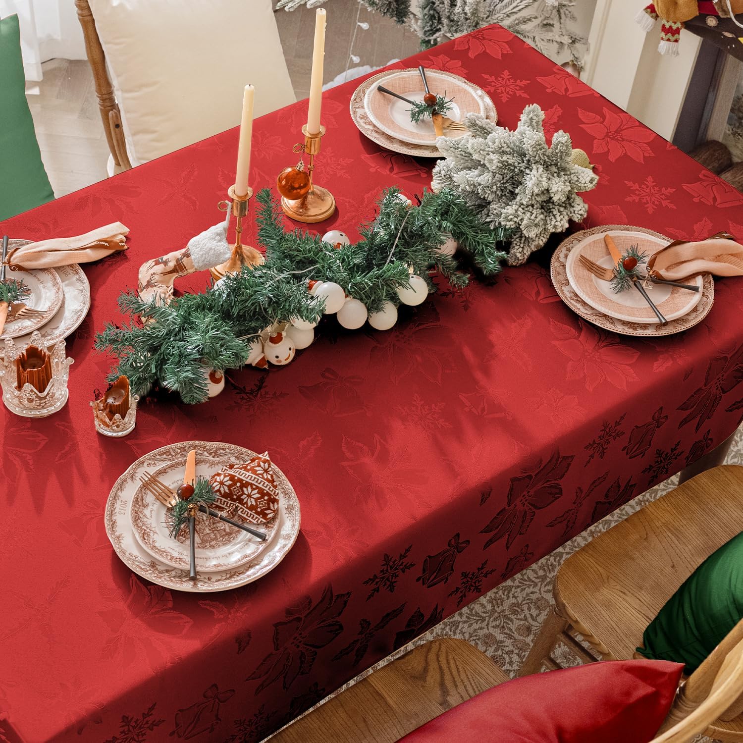 Softalker table set for holiday dinner showing tablecloth elevating décor
