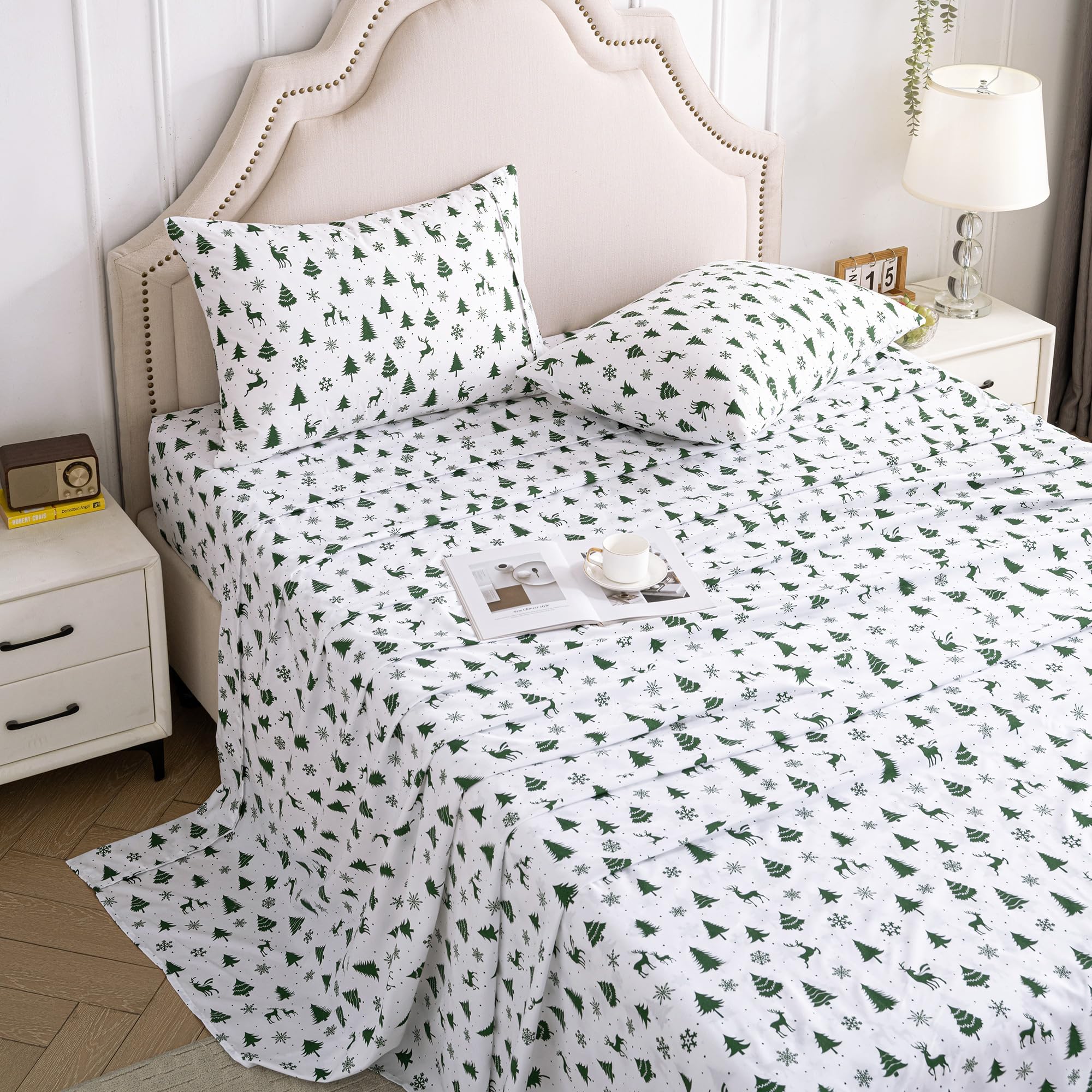Softan fitted sheet on queen mattress for scale demonstrating deep-pocket fit