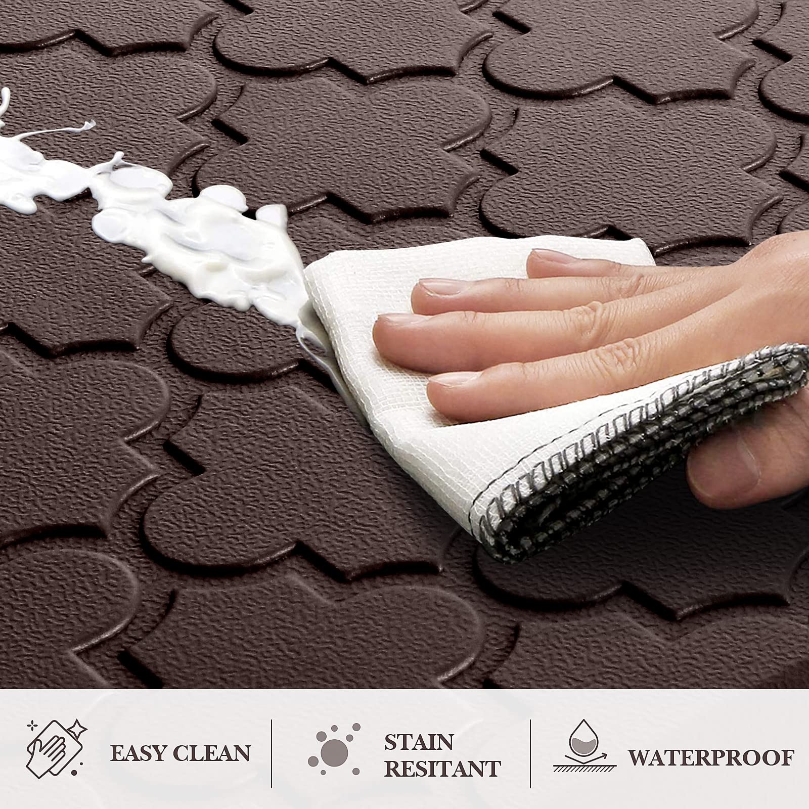 SoftDuo mat with foot for scale showing generous size and ergonomic relief