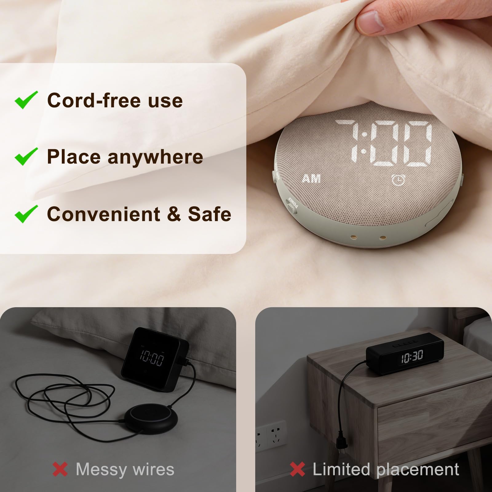 SolaceRise bed shaker close-up illustrating textured surface and strong vibration